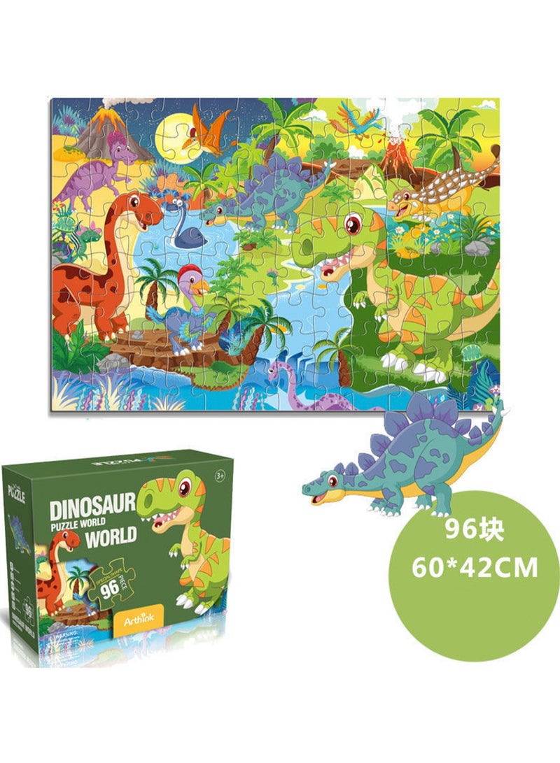 ألعاب ألغاز تعليمية لطيفة للأطفال من الرسوم المتحركة، هدايا للأطفال، هدايا تذكارية لمشاركة أعياد الميلاد، ألعاب ألغاز تعليمية معلبة، هدايا رياض الأطفال، مناسبة للأطفال فوق سن ثلاث سنوات للعب (96 قطعة من عالم الديناصورات) - Image 1